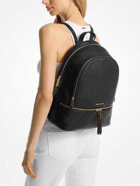 Michael Kors Handbags - Michael Kors Black Pebbled Leather Rhea Medium Backpack GHW